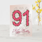 91ste verjaardagskaart met rozen en bladeren kaart (Gele Bloem)