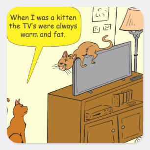 929 dunne tv en kat-cartoon vierkante sticker