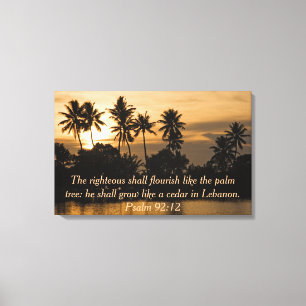 92:12 Palm Trees Water Sunset Bible Faith Canvas Afdruk
