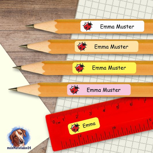 92 DIY Stifteaufkleber gelb rosa - Marienkäfer Rechthoekige Sticker