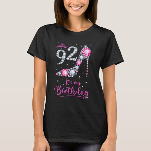 92 Het is mijn verjaardag roze hoge hak 92e verjaa T-shirt (Voorkant)