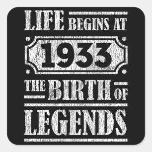 92 jaar oud 1933 Geboorte van de legende 92e verja Vierkante Sticker