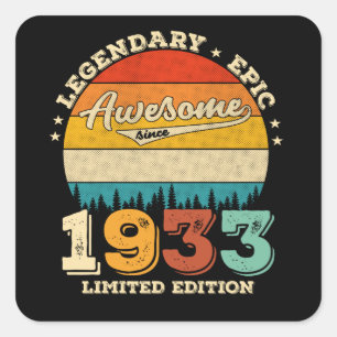 92 jaar oude Bday 1933 Geweldige 92d verjaardagsca Vierkante Sticker