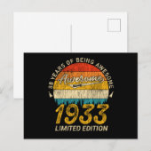 92 Verjaardag 1933 Geweldig Cadeau voor 92ste Verj Briefkaart (Voorkant / Achterkant)