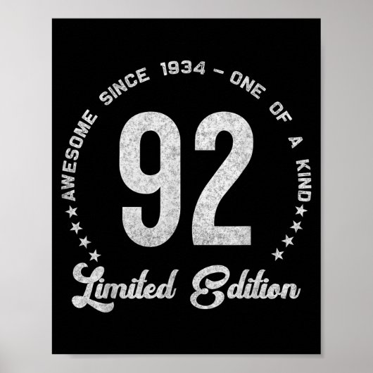 92 Year Old Vintage 19 Limited Edition 92nd Birthd Poster (Voorkant)