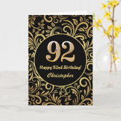 92e Birthday Black en Gold Floral Pattern Kaart (Gele Bloem)