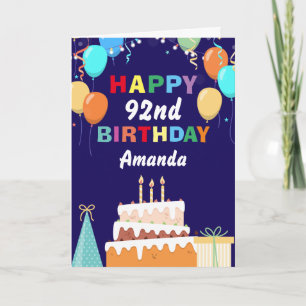 92e Happy Birthday Balloons Cake Navy Blue Kaart
