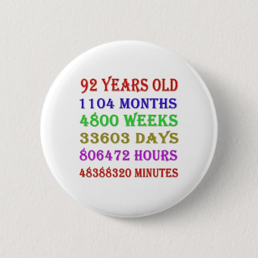 92e mijlpalen van de verjaardag ronde button 5,7 cm (Voorkant)