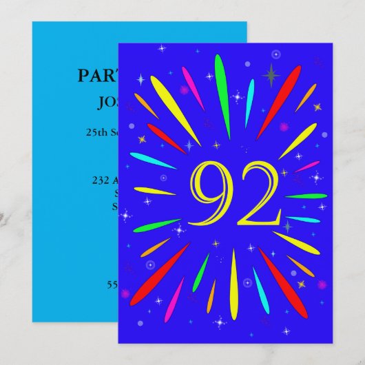 92e uitnodiging van de Birthday Party (Voorkant / Achterkant)