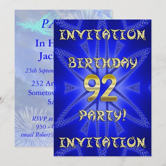 92e uitnodiging van de partij Birthday (Voorkant / Achterkant)