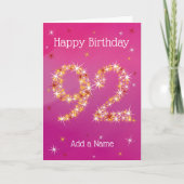 92e verjaardag - 92 in sterren - Roze/Paars - leef Kaart (Voorkant)