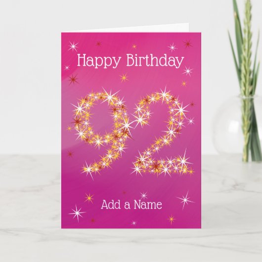 92e verjaardag - 92 in sterren - Roze/Paars - leef Kaart (Voorkant)
