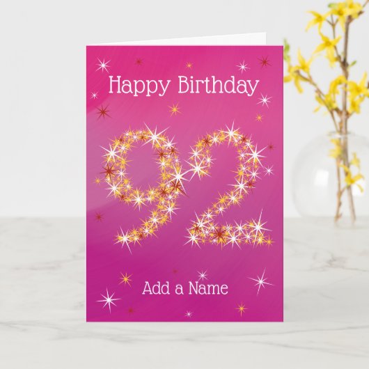 92e verjaardag - 92 in sterren - Roze/Paars - leef Kaart (Gele Bloem)