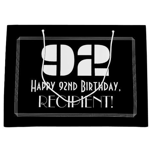 92e verjaardag ~ Art Deco geïnspireerde look "92"  Groot Cadeauzakje (Voorkant)