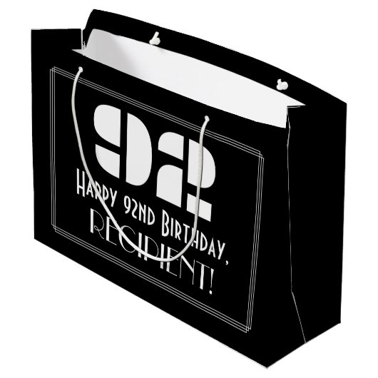 92e verjaardag ~ Art Deco geïnspireerde look "92" Groot Cadeauzakje (Achterkant Gekanteld)