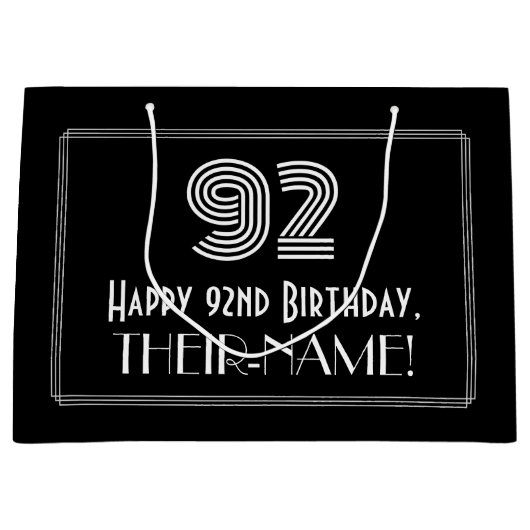 92e verjaardag — Art Deco Geïnspireerde look "92"  Groot Cadeauzakje (Voorkant)