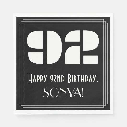 92e verjaardag: Art Deco Geïnspireerde look "92" + Servet (Voorkant)