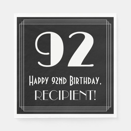 92e verjaardag ~ Art Deco Geïnspireerde look "92", Servet (Voorkant)