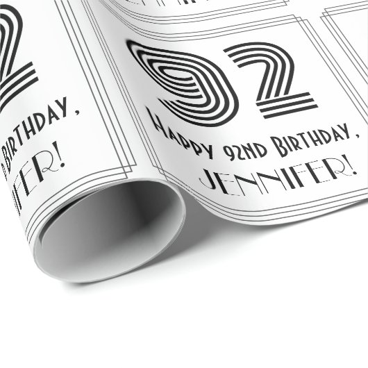 92e verjaardag: Art Deco geïnspireerde stijl "92"  Cadeaupapier (Rol Hoek)
