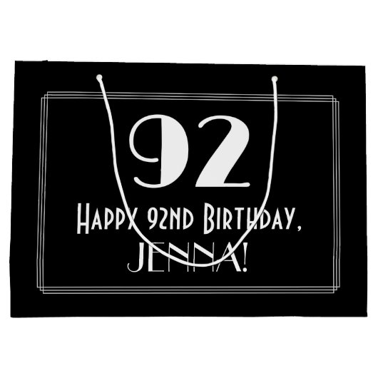 92e verjaardag: Art Deco Geïnspireerde stijl "92", Groot Cadeauzakje (Achterkant)