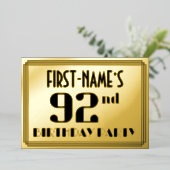 92e verjaardag: Art Deco Kijk "92" en naam Folie Uitnodiging (Staand Voorkant)