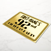92e verjaardag: Art Deco Kijk "92" en naam Folie Uitnodiging (Gedraaid)