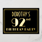 92e verjaardag: Art Deco Kijk "92", met naam Folie Uitnodiging (Voorkant)