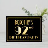 92e verjaardag: Art Deco Kijk "92", met naam Folie Uitnodiging (Staand Voorkant)
