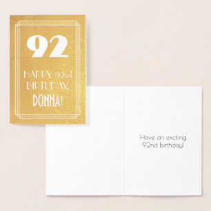 92e verjaardag ~ Art Deco Style "92" en aangepaste Folie Kaarten