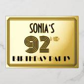 92e verjaardag — Art Deco Style "92" en naam Folie Uitnodiging (Voorkant)