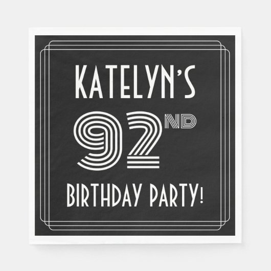 92e verjaardag: Art Deco Style + aangepaste naam Servet (Voorkant)