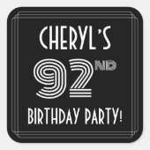 92e verjaardag: Art Deco Style en aangepaste naam Vierkante Sticker (Voorkant)