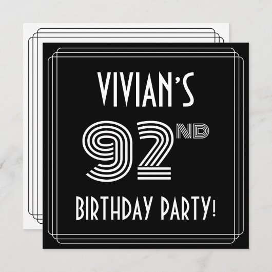 92e verjaardag: Art Deco Style met aangepaste naam Kaart (Voorkant / Achterkant)