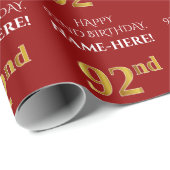 92e verjaardag: Elegant, rood, Faux Gold look Cadeaupapier (Rol Hoek)