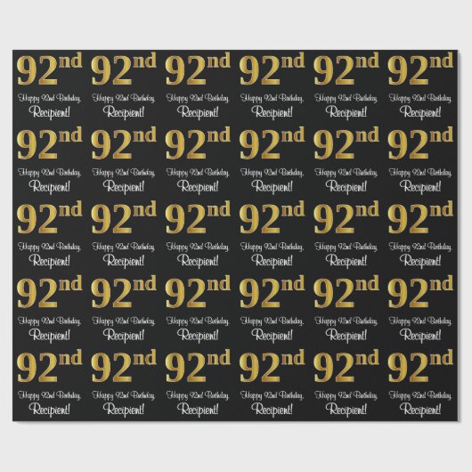 92e verjaardag: Elegante luxe Faux Gold look # Cadeaupapier (Vlak)