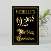 92e verjaardag — Fancy script en aangepaste naam Folie Uitnodiging (Staand Voorkant)