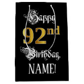 92e verjaardag ~ Fancy script; Faux Gold look; naa Medium Cadeauzakje (Voorkant)