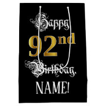 92e verjaardag ~ Fancy script; Faux Gold look; naa