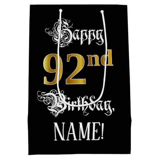 92e verjaardag ~ Fancy script; Faux Gold look; naa Medium Cadeauzakje (Achterkant)
