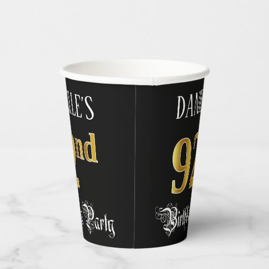 92e verjaardag — Fancy script, Faux Gold look Papieren Bekers (Rechts)