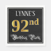 92e verjaardag — Fancy script, Faux Gold look Servet (Voorkant)