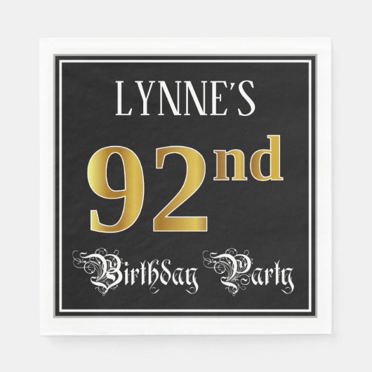 92e verjaardag — Fancy script, Faux Gold look Servet (Voorkant)