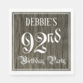 92e verjaardag — Fancy script, Faux Wood Kijk Servet (Voorkant)
