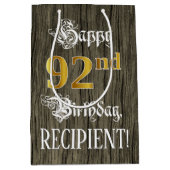 92e verjaardag: Faux Gold look & Faux Wood Pattern Medium Cadeauzakje (Voorkant)