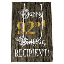 92e verjaardag: Faux Gold look & Faux Wood Pattern Medium Cadeauzakje