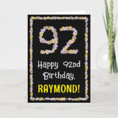 92e verjaardag: Floral Flowers Number, Custom Name Kaart (Voorkant)