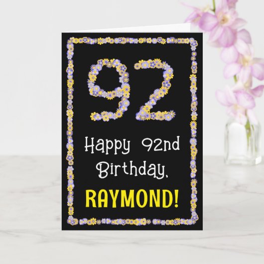 92e verjaardag: Floral Flowers Number, Custom Name Kaart (Orchidee)