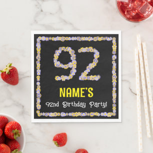 92e verjaardag: Floral Flowers Number, Custom Name Servet