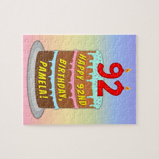 92e verjaardag: Fun Cake and Candles + Custom Name Legpuzzel (Horizontaal)