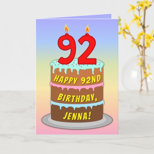 92e verjaardag — Fun Cake & Candles, w/ Eigen naam Kaart (Gele Bloem)